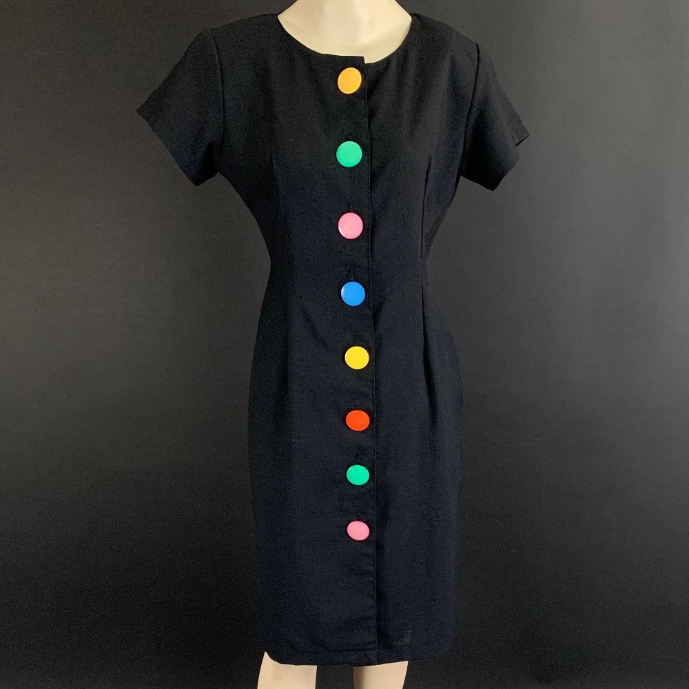 80s David Mitchell Colorful Big Button Sheath Dress - Picture 2 of 15